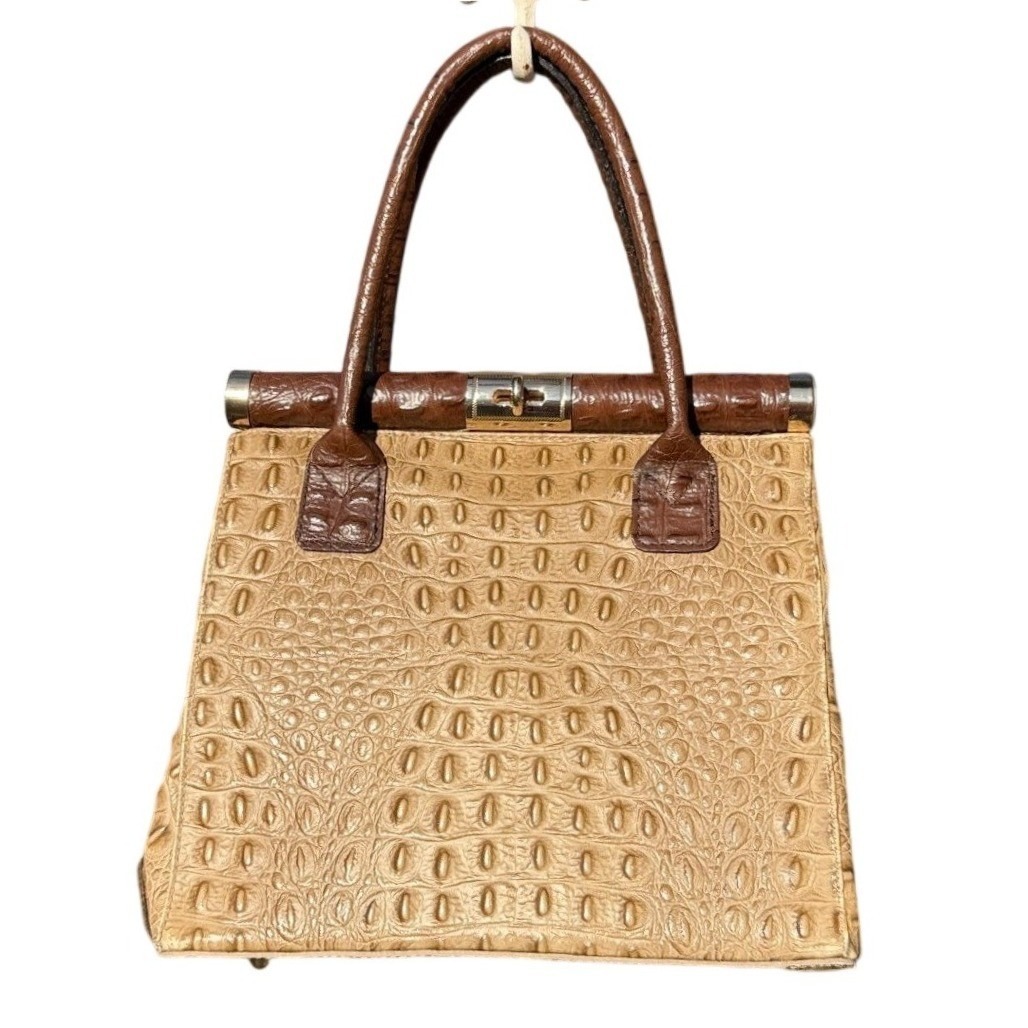 Borse In Pelle Italian Genuine Leather Croc-Embossed Bag Functional Lock & Key
